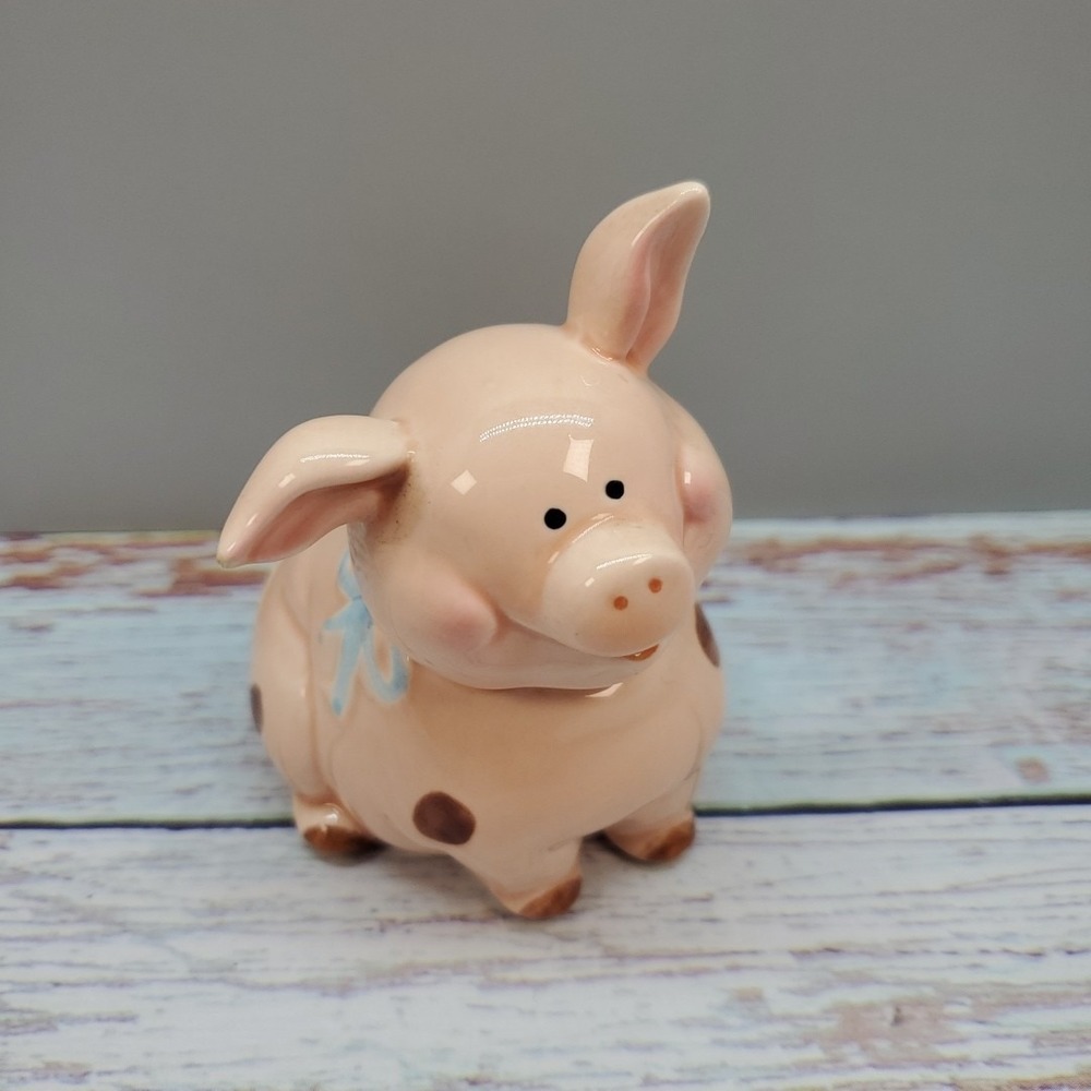 Vintage Josef Originals Pink  Pig Piggy Blue Bow Made In Korea